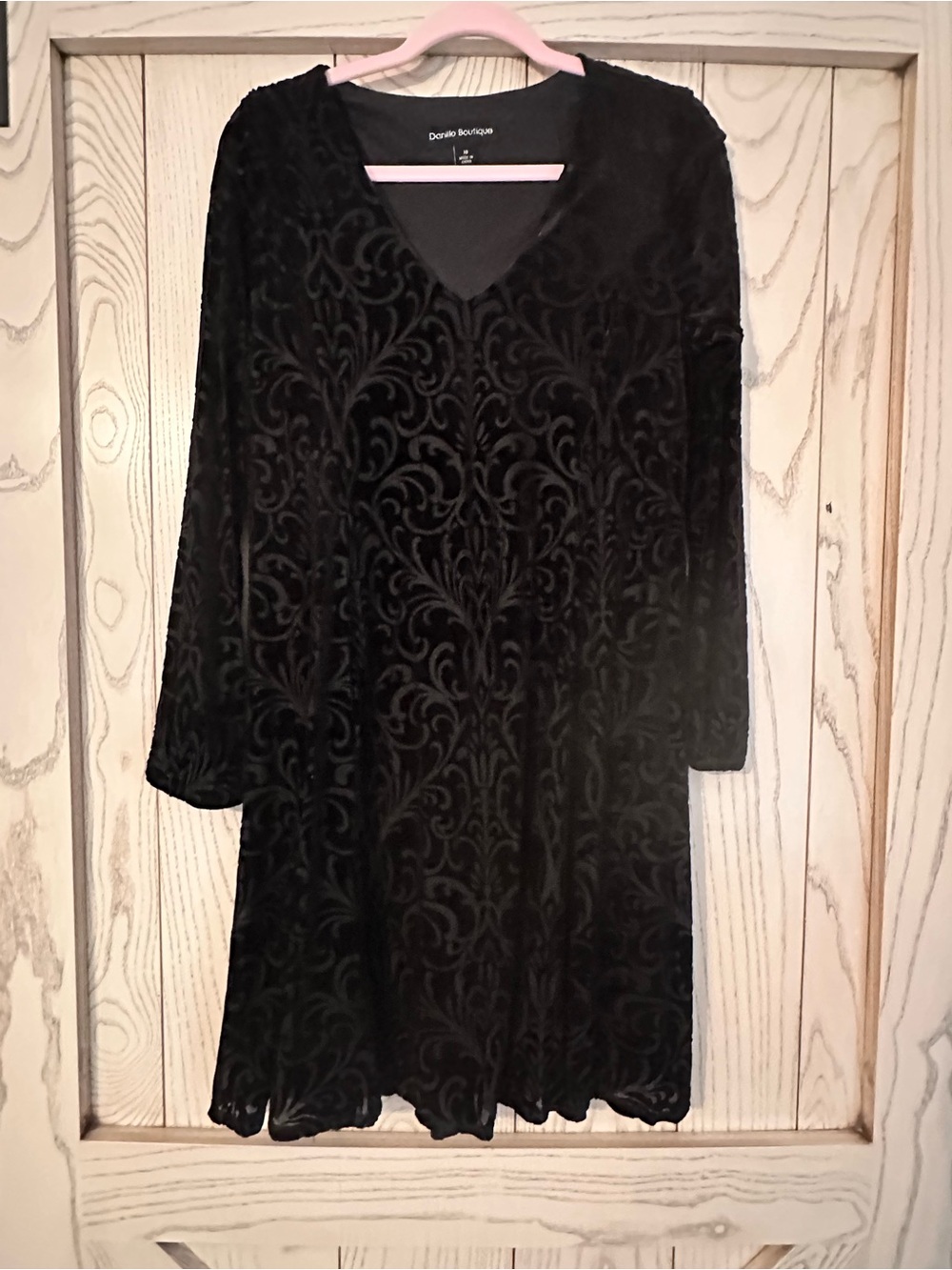 Black Velvet Burnout V-Neck Dress